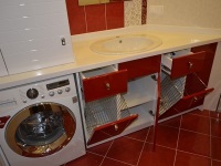 Bathroom cabinet with laundry basket