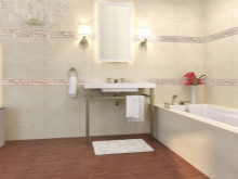 Beige badrum med trägolv