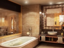 Beige med brunt badrum