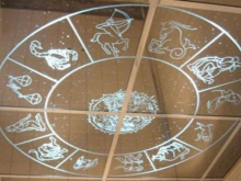 Mirror ceiling in the bathroom with the signs of the zodiac