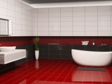 ホワイト・レッド・ブラックのバスルーム