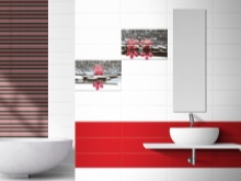 赤白黒のタイルを使ったバスルーム