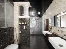 Dekorativ skillevæg mellem brusebad og toilet