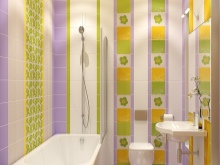 Lila fürdőszoba sárga és zöld színnel