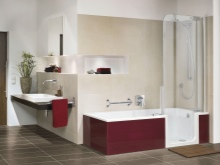 Béžová a vínová koupelna