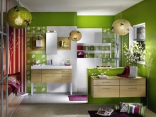 Houten meubilair in sla badkamer