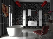 Accente roșii pentru baie gri