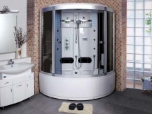 Hydrobox corner bathtub into large bathroom