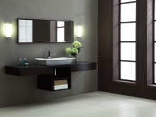 Suspended cabinet with built-in sink and large countertop for bathroom