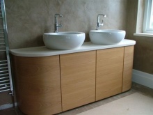 Floor cabinet with plinth and two countertop sinks