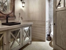 Wood cabinet with built-in bathroom sink 