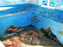 3D csempe a fürdőszobába - tengerfenék és lakói, valamint a tenger felszíne