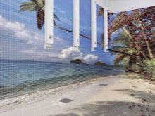 3D csempe a fürdőszobába - tengerpart, pálmafák, tenger, égbolt