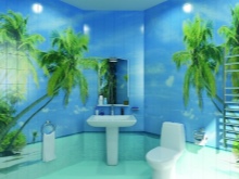 3D csempe pálmafákkal a fürdőszoba falára