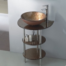 Glass wash basin with chrome pipes