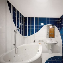 Een mooi geïntegreerd bad en toilet ontwerp