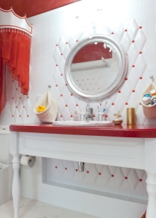 Red countertop in the bathroom