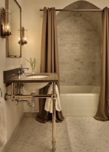 Rideaux de salle de bains en tissu brun dense