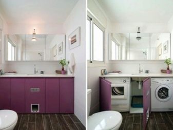 Eingebaute Waschmaschine hinter Türen im Badezimmer