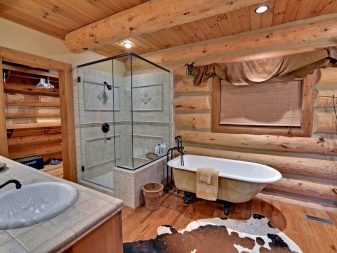 Shower enclosure in wooden house