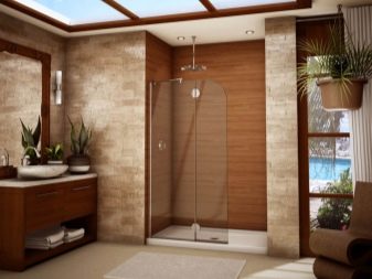 Shower enclosure in a beautiful wooden house