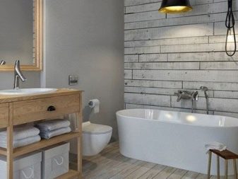 Meubles, sols et murs en bois naturel dans une salle de bains scandinave