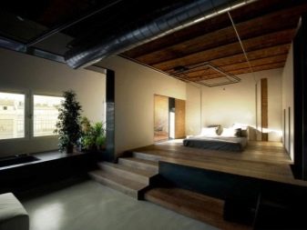 Grande bagno e camera da letto combinati in stile loft.