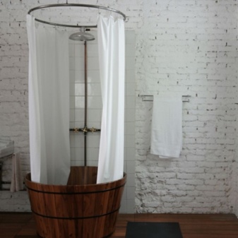 Freestanding shower in a wooden house