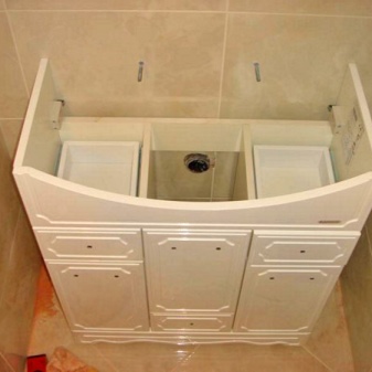 Installation of cabinet with sink and laundry basket
