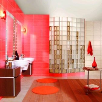 Комбинация от мат и прозрачни стъклени блокове за декорация на банята