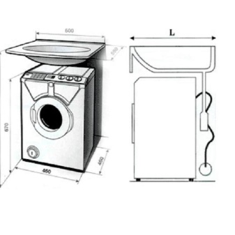 Põrandaplaan kitsale pesumasinale valamu all 