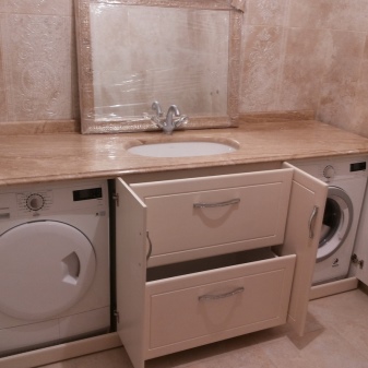 Kylpyhuoneen kaappi sisäänrakennettua pesukonetta varten