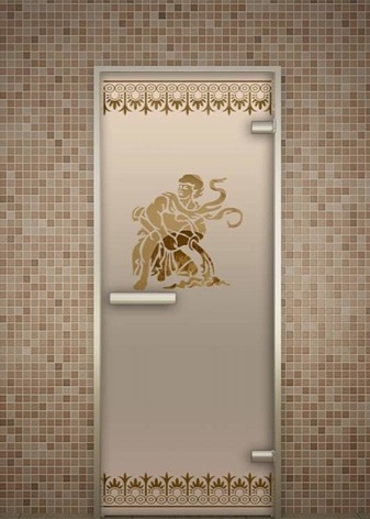 En dörr i frostat glas med ett mönster