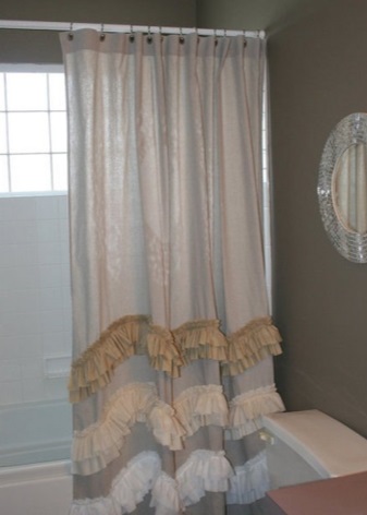 Rideau de salle de bains en tissu transparent avec volants en bas