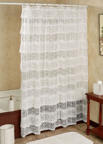 Rideau de salle de bains blanc transparent en dentelle