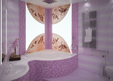 Salle de bains lilas aux motifs japonais