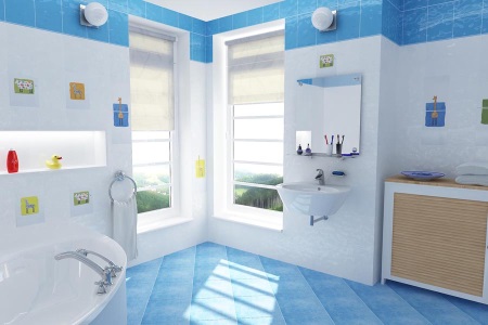 Accessoires dans une salle de bains bleue