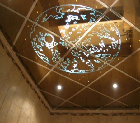 Beautiful ceiling mirror in the bathroom