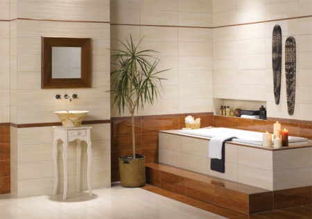 Vízszintes csempe elrendezés a fürdőszobában