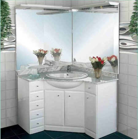 Concealed washbasin with cabinet and mirror