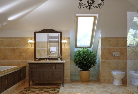 Kúpeľňa vo vidieckom štýle v drevených domoch