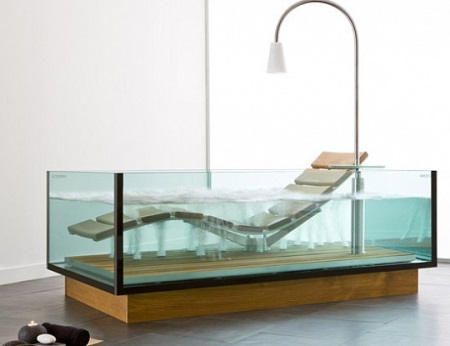 Glasbadkar med bubbelpool