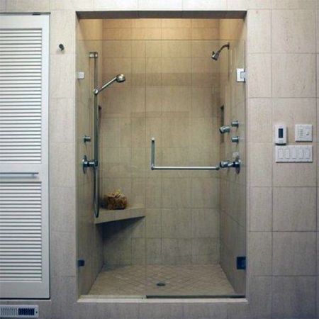 Shower panel with bench