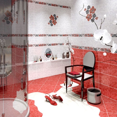 バスルームの赤いタイル