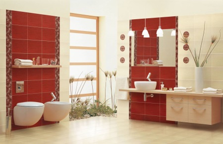 赤いバスルームタイル