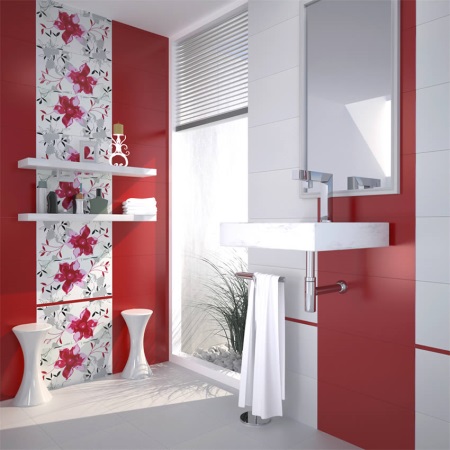 バスルームの赤と白のタイル