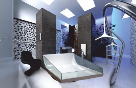 Bañera acrílica con inserciones de cristal