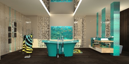 Τιρκουάζ και καφέ στο μπάνιο