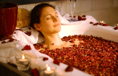 Bath with Dried Rose Petals