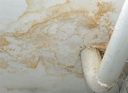 Žlté škvrny v blízkosti potrubia